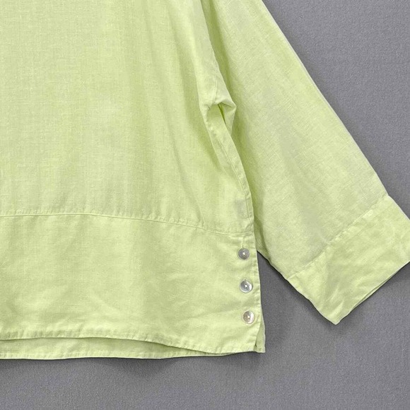 BRYN WALKER Linen Artist Shirt Womens Medium Light Lime Green Boat Neck Resort - Picture 3 of 15